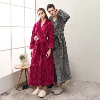 Erkekler ve Kadınlar Kimono Bornoz Sabahlık Elbiseler Ev Giyim Sıcak Yumuşak Pazen Mercan Polar Uzun bornoz