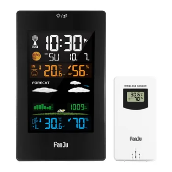 FanJu Renk Hava İstasyonu kablosuz dijital alarmlı saat duvar saati Termometre Higrometre Barometre Zaman Takvim