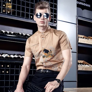 Fanzhuan Ücretsiz Kargo Yeni moda rahat erkek erkek kısa kollu yaz Çin Tarzı İşlemeli Gömlek 713112 Kore adam