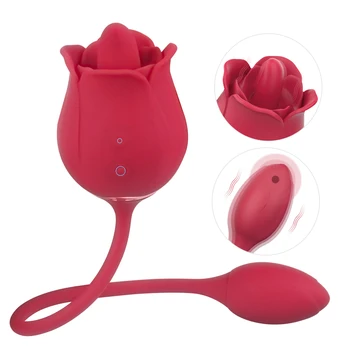 G-spot Vibratör, Gül Dil Yalama Titreşim 2-in-1 Seks çiftler için oyuncaklar Çift Penetrasyon Yapay Penis Klitoris Meme Stimülatörü