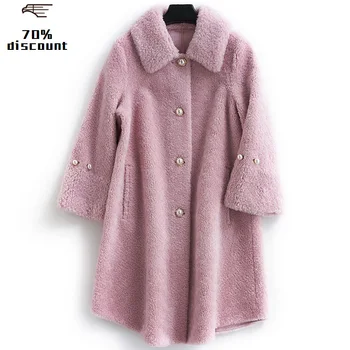Gerçek Kürk Kadın Koyun Shearlıng Kürk Palto Kış Ceket Kadınlar 300 % Yün Ceket Kadın Kore Uzun Ceketler MY3835