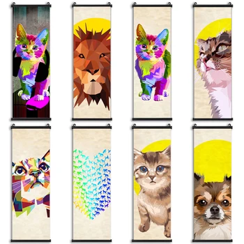 Hayvanlar Posteri Tuval Resimleri Kedi Asılı Kaydırma Aslan Duvar Sanatı Köpek Baskılar modern ev dekorasyonu doğum günü hediyesi Çocuk Odası