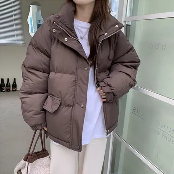 HziriP Yeni Kış Ceket Kadınlar Ekmek Giysi OL Tek Göğüslü Pamuk Yastıklı Kalın Sıcak Kadın Standı Yaka Parkas Temel Coat