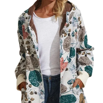 İlkbahar ve Sonbahar 2023 Yeni kapüşonlu ceket Kadın Fermuar Peluş Vintage Baskı Uzun Kollu Orta Uzun Kıyafetler Ey*