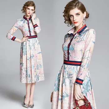 İngiltere Tarzı Avrupa ve Amerikan Moda İlkbahar / Sonbahar Uzun Kollu Gömlek Elbise Tasarımcısı Doğum Günü Elbise Kadınlar için Kore Elbise