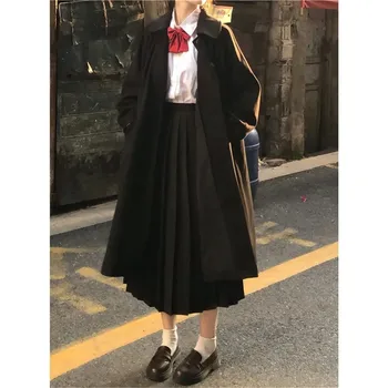 Japon Öğrenciler Tiki Tarzı 3 adet Set Tüvit Yün Ceket + Uzun Kollu Yay Gömlek + Uzun Pilili Etek Kadın Basit Sonbahar Takım Elbise