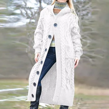 Kadın Hırka Kış Giysileri kadın Tek göğüslü Kapşonlu Artı Boyutu Örme Orta uzunlukta Gevşek Hırka Kazak Kadın WM06