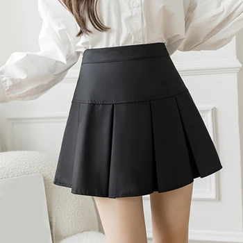 Kadın Rahat Tiki Mini Etek Bayan Sonbahar Kış Moda Kore Harajuku Yüksek Bel A-Line Katı İnce Pilili Etek Takım Elbise Etek