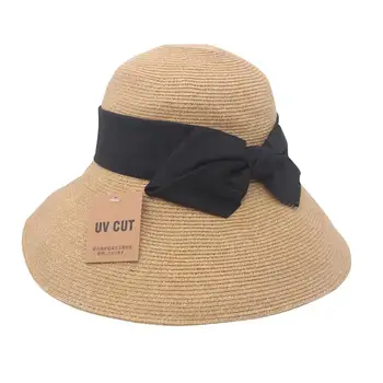 Kadın Yaz Beach Panama Fedora Bowknot UV UPF50 Güneş koruyucu Katlanabilir Koruyucu Bayan Şapkalı Şapka Kadın Güneş Şapka Saman 