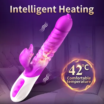 Kadın yetişkin oyuncak çift emme vibratörler teleskopik ısıtma tavşan yapay penis vibratör Anal klitoris masajı seks oyuncakları kadınlar için çift