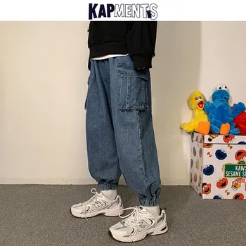 KAPMENTS Erkekler Patchwork Cepler Kot Pantolon 2022 Kargo Kot Erkek Japon Harajuku Joggers Vintage Pantolon Adam Gevşek Sweatpants