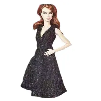 Klasik Siyah Pullu Elastik Prenses Bebek Elbise Barbie Elbise gece elbisesi V Boyun Vestidos 11.5 