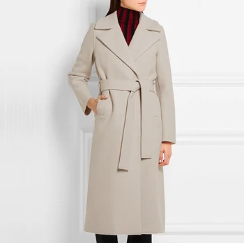 Klasik Uzun Tasarım Basit Stil Sashes Wrap Bel Yün Ceketler Kadın yün paltolar