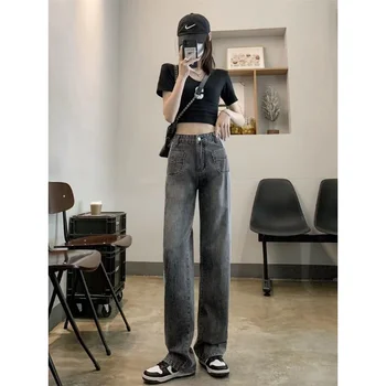 Kot Kadın Denim Kahverengi Moda Tüm Maç Bahar Sonbahar Pantolon Yüksek Bel Esneklik Kore Tarzı Streetwear Jean Pantolon Q272