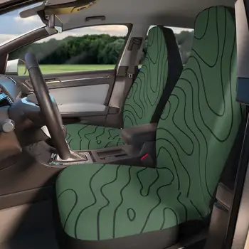 Koyu Yeşil Groovy Retro Boho Dalgalar Kadınlar için Araç için Sevimli Araba Koltuğu Kapakları 2 Set