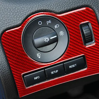 Kırmızı Karbon Fiber Araba Far Kontrol Paneli Modifikasyonu Kapak Trim Şeritler Sticker Ford Mustang 09-13 İçin Araba İç Aksesuarları
