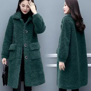 Kış Ceket Kadınlar Sıcak Faux Kürk Lambswool Peluş Palto Kadın Giyim Kore Moda Bayanlar Hırka Uzun Kollu Giyim