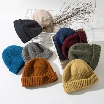 Kış Erkek Kadın Bere Şapka Nervürlü Örme Kaflı Şapka Sıcak Kısa Bere Rahat Düz Renk Takke Baggy Yetişkin Erkekler İçin Bere