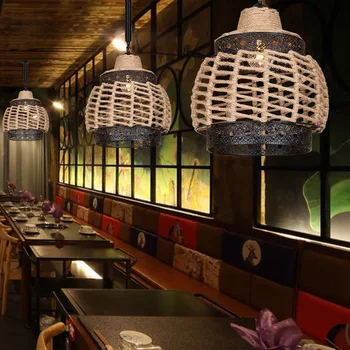 Loft klasik ışık Ayarlanabilir Kenevir Halat avize Oturma odası Mutfak yemek odası Kolye Lamba E27 Dıy droplight Restoran Lamba