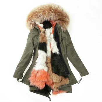 Lüks Kürk Parka Kış Kadın Coat Sıcak Uzun Gerçek Tilki Astar Rakun Hoody Giyim LF4214