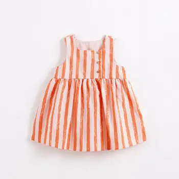 MARC & JANİE Kızlar için Elbise Kızlar Yaz Çizgili Keten Elbiseler Kore Bebek Giysileri elbiseler Keten Diz Boyu Çizgili Elbise 210258