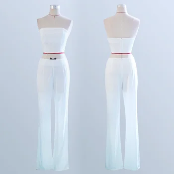 Moda 2 adet Pantolon Setleri Kadın Yelek Tankı Kırpma Üstleri Ve Geniş Bacak Pantolon Takım Elbise Beyaz Kıyafet Giyim