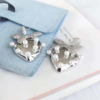 Moda 925 ayar gümüş elmas köpüklü Çilek inci küpeler kadınlar için lüks takı high end parti aksesuarları