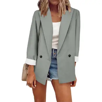 Moda Bayan Blazer Düz Renk Turn-aşağı Yaka Kruvaze Patchwork Kadın Ceket İş Ofis Bayan Takım Elbise Ceket