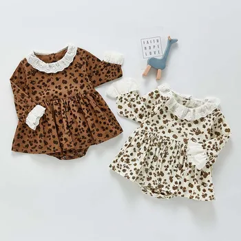 Moda Leopar Tulum Bebek Bebek Yenidoğan Dantel Yaka Kollu Kostümleri Sonbahar Yürümeye Başlayan Rahat Kıyafetler Rahat Sevimli Giysiler