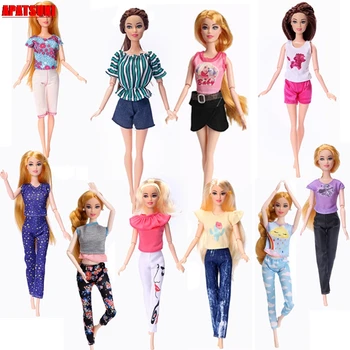 Moda oyuncak bebek giysileri Seti barbie bebek Kıyafetler Gömlek Üstleri Şort Kot Pantolon Moda Bebek Giysileri Dollhouse DIY Oyuncaklar