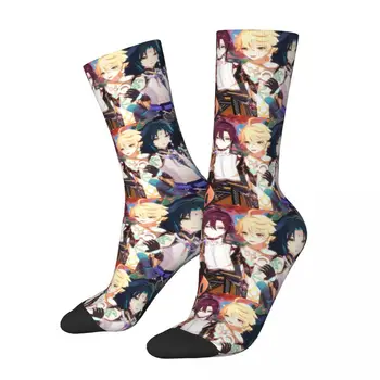 Mutlu Komik Erkek Erkek Çorap Rahat Teyvat Erkek Xiao Aether Çorap Genshin Darbe Anime Spor Kadın Çorap İlkbahar Yaz Sonbahar Kış