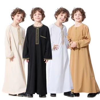 Müslüman Çocuklar Abaya Jubba Thobe Erkek uzun elbise İslam Ramazan Çocuk Kaftan Elbise Dubai Arap Kaftan Suudi Arabistan