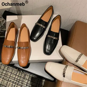 Ochanmeb Kadın Hakiki Deri Mokasen Lüks Marka Tasarımcısı Metal Kilit düz ayakkabı Bayan 2023 Bahar Konfor Yumuşak Daireler Boyutu 33-41