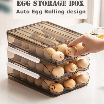 Otomatik Kaydırma Yumurta Raf Tutucu saklama kutusu Plastik Yumurta Sepeti Konteyner Dağıtıcı Organizatör Dolap Buzdolabı Mutfak