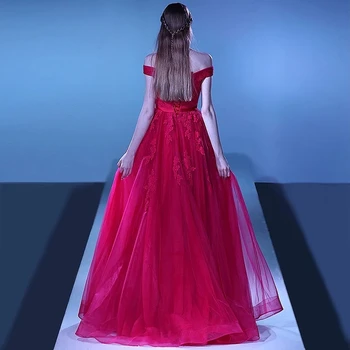 Pretty Akşam Balo elbise Kapalı Omuz Tül Aplikler Zarif Uzun Düğün Parti Elbise Vestido De Festa Longo