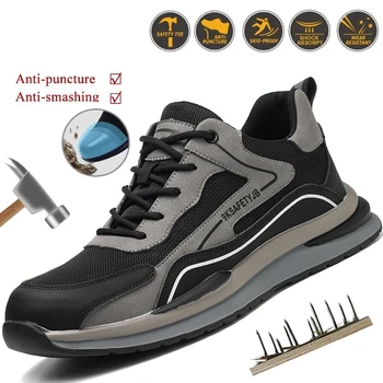 Rahat ayakkabılar yeni erkek iş çelik burunlu güvenlik ayakkabıları nefes açık şut geçirmez delinmez endüstriyel botlar