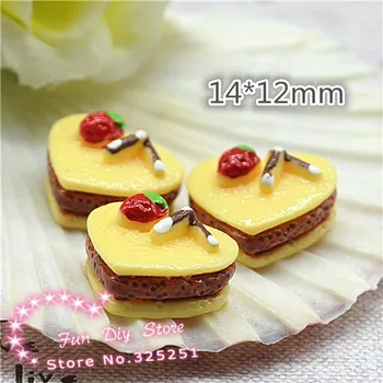 reçine kalp çikolatalı kek çilek düz geri gıda cabochon el sanatları dekorasyon için 12*14mm
