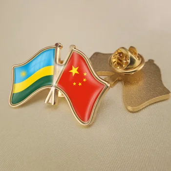Ruanda ve Çin Çapraz Çift Dostluk Bayrakları Yaka İğneler Broş Rozetleri