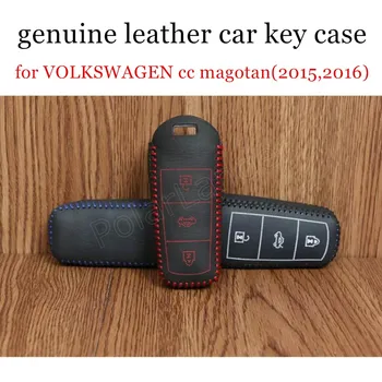 Sadece Kırmızı yüksek kalite Hakiki deri araba anahtarı durum kapak El dikiş DIY araba styling fit VOLKSWAGEN cc magotan için(2015,2016)