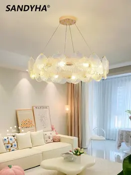 SANDYHA yaratıcı kabuk cam avize Modern ev LED kolye lamba yatak odası yemek oturma otel daire dekoratif ışık