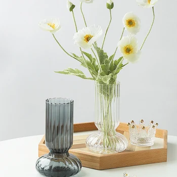 Silindir Cam Vazo Oturma Odası Şeffaf Açık Minimalist Modern Çiçek Aranjmanları Pot De Fleur Masa Dekorasyon Cachepot 