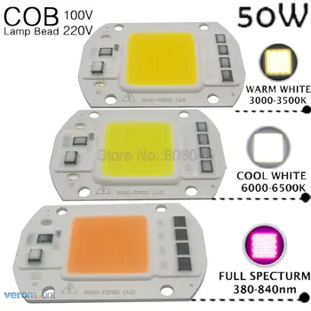 SMD COB spot ışığı AC 110V 220V DOB LED Ampul Çip Akıllı IC 50W Enerji Tasarrufu açık hava aydınlatması Beyaz Sıcak Beyaz Tam Spektrum Renkler