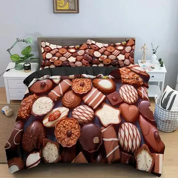 Tatlı Yorgan yatak örtüsü seti Lezzetli Çikolata nevresim takımı Çocuklar için Tatlı Çift Kraliçe Kral Yumuşak Polyester Yorgan Kapağı