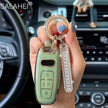 TPU Araba Anahtarı Durumlarda Kapak Koruma Çantası Kabuk Fob Audi A8 C8 A7 A6 Q8 2018 2019 3 Düğme Araba Styling Aksesuarları Anahtarlık