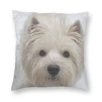 Westie Kare Köpek minder örtüsü Sevimli Dekoratif kanepe minder örtüsü Ev için Batı Çayır Beyaz Köpek Terrier 45x45cm