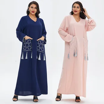 Yaz Rahat müslüman çarşaf elbise Kadınlar İçin Ramazan Bayram 2021 Kadın Etek Dubai Arapça Türkiye Orta Doğu Elbise Püskül Cep