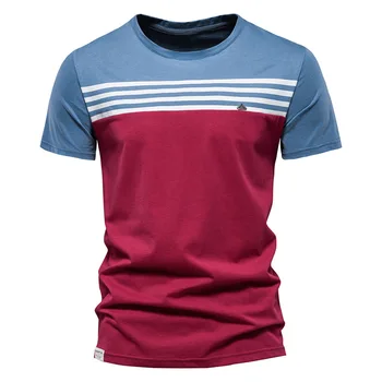 Yeni Pamuk Kontrast Renk Çizgili Jersey Yarım Kollu erkek tişört
