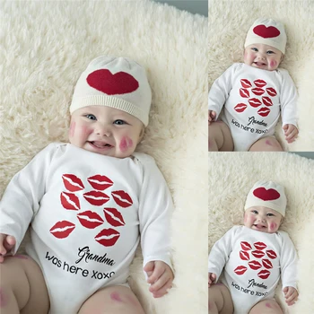 Yeni Sevimli Yenidoğan Toddler Bebek Erkek Kız pamuklu uzun kollu tişört Öpücük Ruj Baskılı Tulum Bodysuit Giysileri Kıyafet