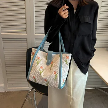 Yeni Çanta Moda keten çantalar Kadınlar İçin Minimalist Edebiyat Tote Çanta Çok Yönlü Kadın Çantası Rahat omuzdan askili çanta Ücretsiz Kargo