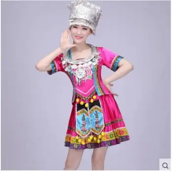 Yetişkinler miao kıyafetler elbiseler Kadın Çin halk dansları giyim kostüm geleneksel çin kostüm plise etek